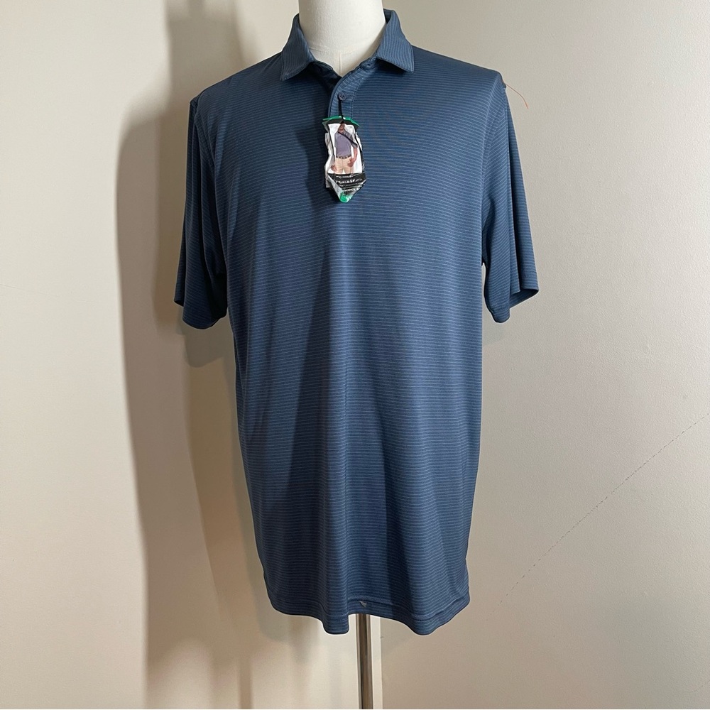 Pebble Beach Men’s Performance Polo - SZ XL - Blue Pinstripe Short Sleeve Shirt